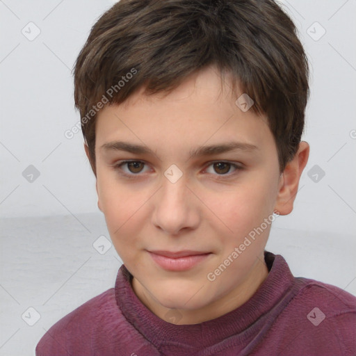 Joyful white child male with short  brown hair and brown eyes