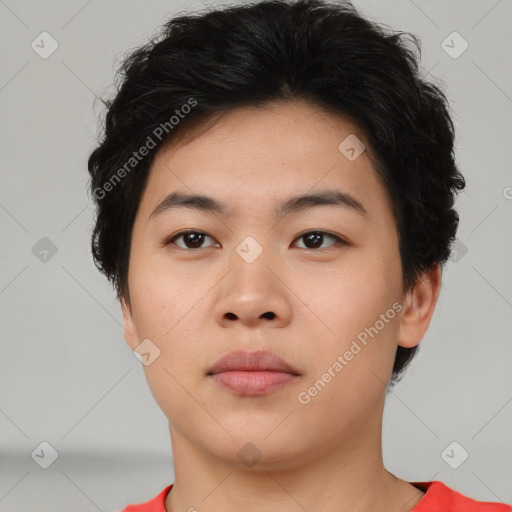 Neutral asian young-adult male with short  brown hair and brown eyes