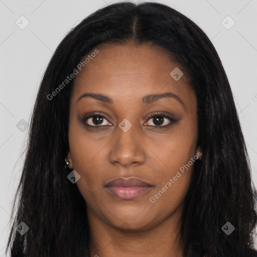 Neutral asian young-adult female with long  black hair and brown eyes