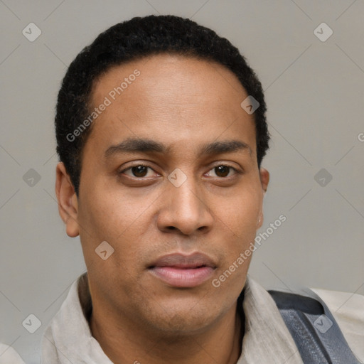 Neutral latino young-adult male with short  brown hair and brown eyes