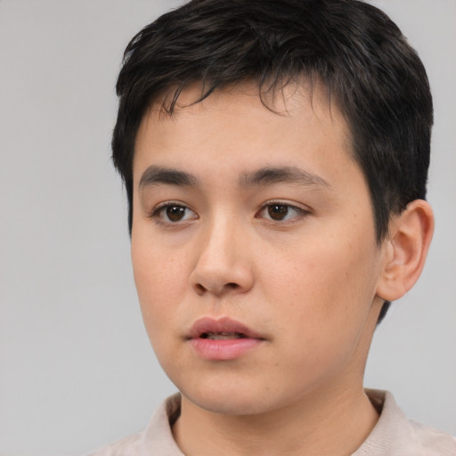 Neutral white young-adult male with short  black hair and brown eyes
