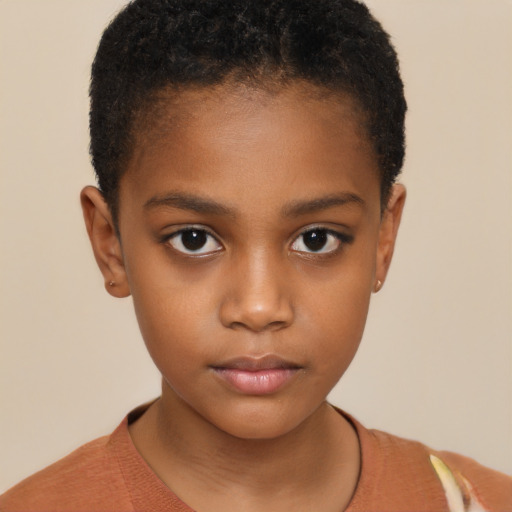 Neutral black child female with short  brown hair and brown eyes