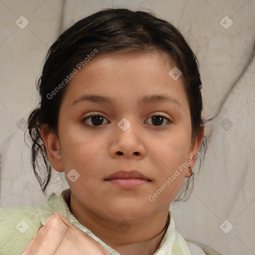 Neutral white child female with medium  brown hair and brown eyes