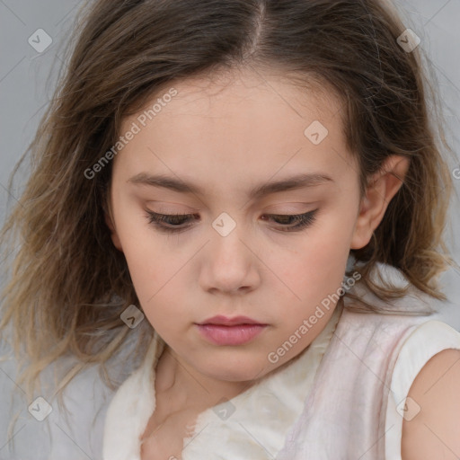 Neutral white child female with medium  brown hair and brown eyes