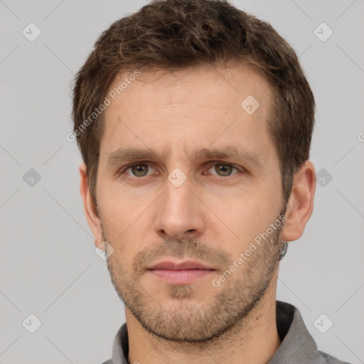 Neutral white adult male with short  brown hair and brown eyes