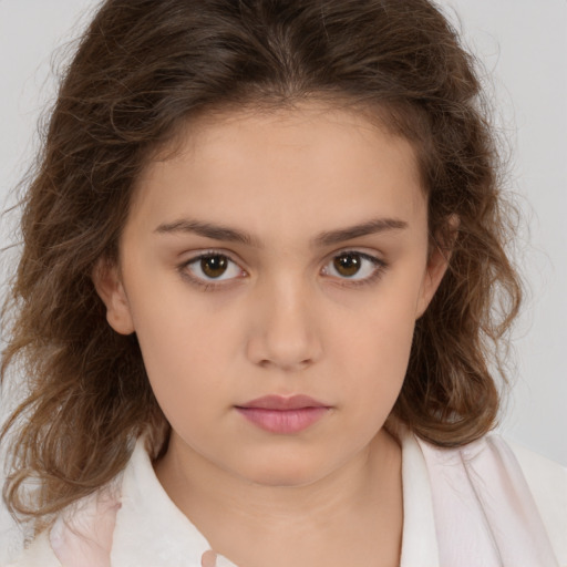 Neutral white child female with medium  brown hair and brown eyes