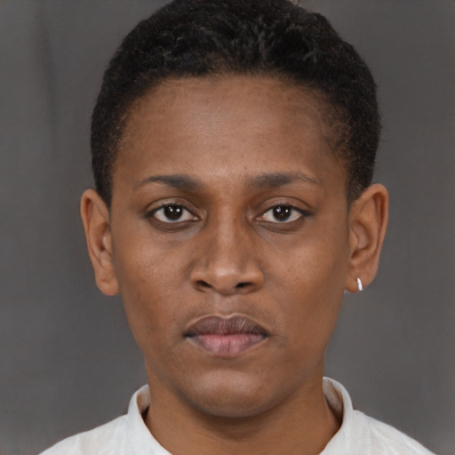 Neutral black young-adult male with short  brown hair and brown eyes