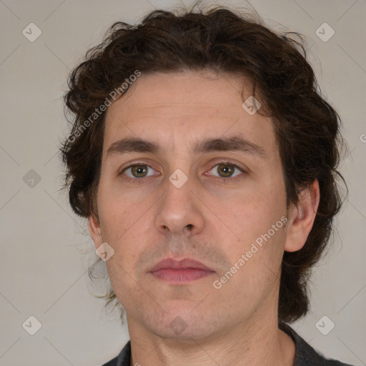 Neutral white adult male with short  brown hair and brown eyes