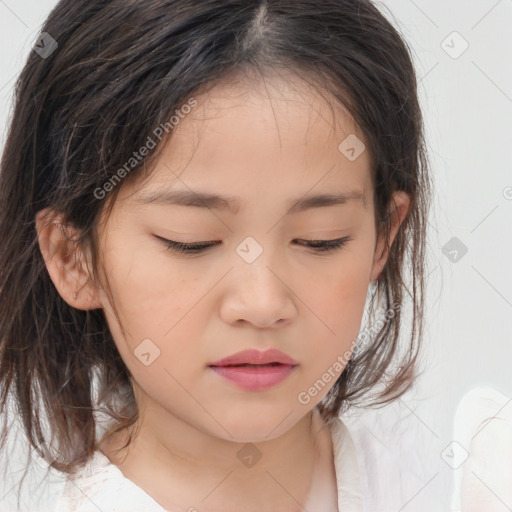 Neutral white child female with medium  brown hair and brown eyes