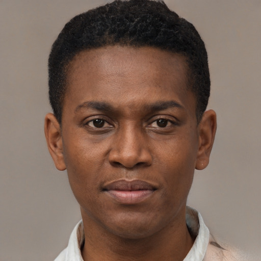 Neutral black young-adult male with short  brown hair and brown eyes