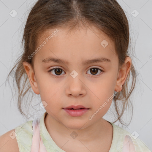 Neutral white child female with medium  brown hair and brown eyes