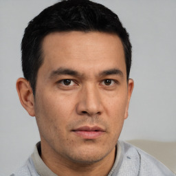 Neutral asian young-adult male with short  black hair and brown eyes