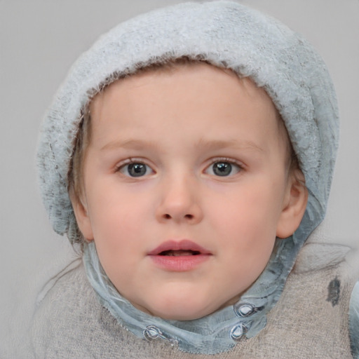 Neutral white child female with short  brown hair and blue eyes