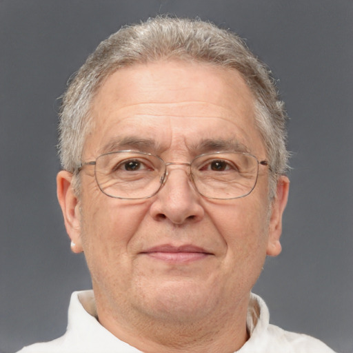 Neutral white middle-aged male with short  gray hair and brown eyes