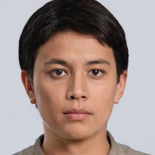 Neutral asian young-adult male with short  brown hair and brown eyes