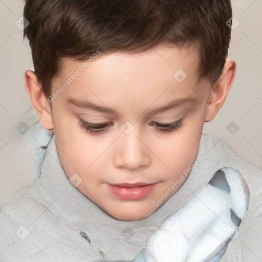 Joyful white child male with short  brown hair and brown eyes