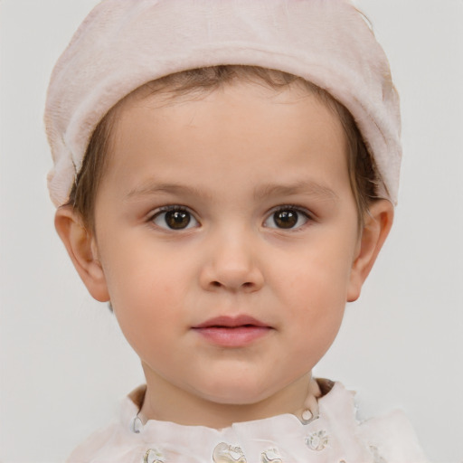 Neutral white child female with short  brown hair and brown eyes