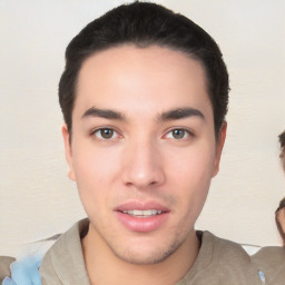 Neutral white young-adult male with short  black hair and brown eyes