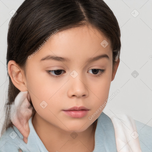 Neutral white child female with medium  brown hair and brown eyes