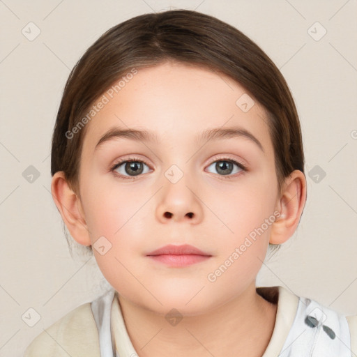 Neutral white child female with medium  brown hair and brown eyes