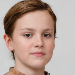 Neutral white child female with medium  brown hair and blue eyes