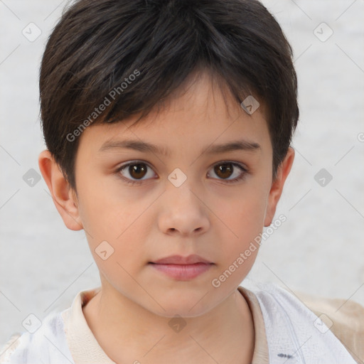 Neutral white child female with short  brown hair and brown eyes