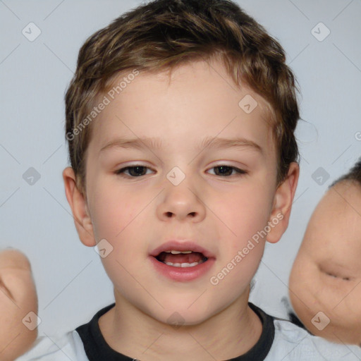 Neutral white child male with short  brown hair and brown eyes