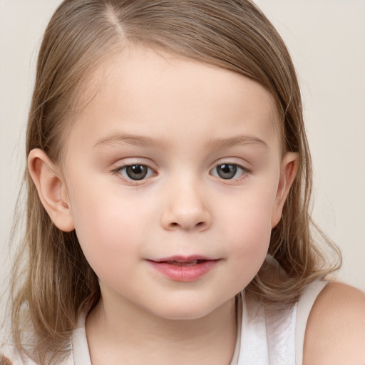 Neutral white child female with medium  brown hair and grey eyes