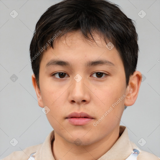 Neutral asian young-adult male with short  brown hair and brown eyes
