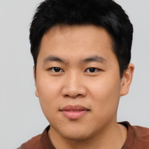 Neutral asian young-adult male with short  black hair and brown eyes
