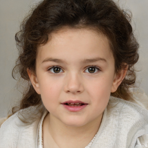 Neutral white child female with medium  brown hair and brown eyes