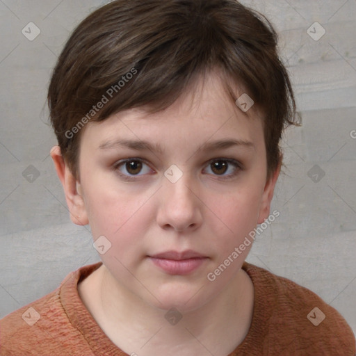 Neutral white young-adult female with short  brown hair and brown eyes