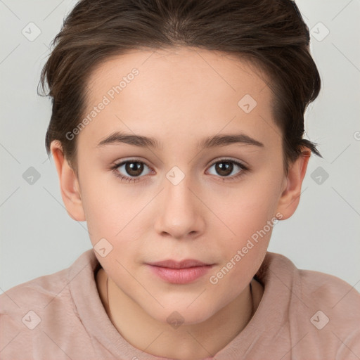 Neutral white young-adult female with short  brown hair and brown eyes