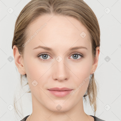 Neutral white young-adult female with medium  brown hair and blue eyes