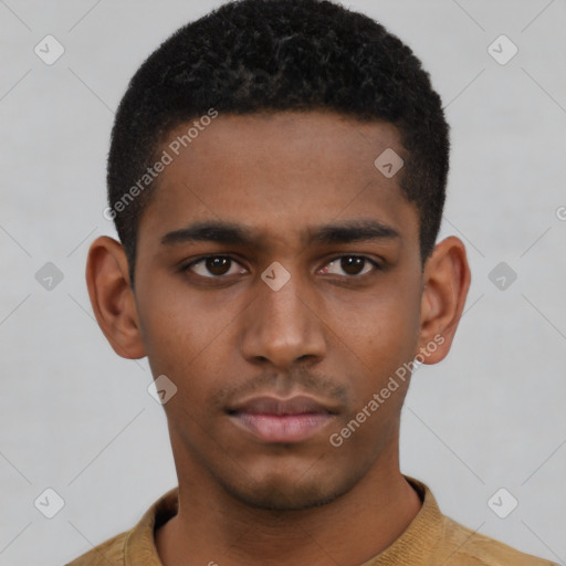 Neutral black young-adult male with short  brown hair and brown eyes