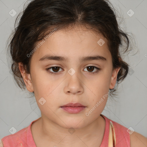 Neutral white child female with medium  brown hair and brown eyes