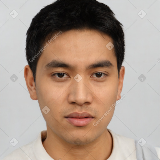 Neutral asian young-adult male with short  black hair and brown eyes