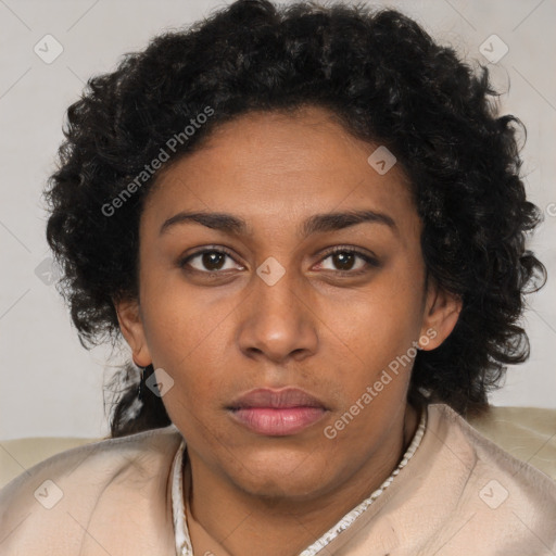 Neutral black young-adult female with short  brown hair and brown eyes