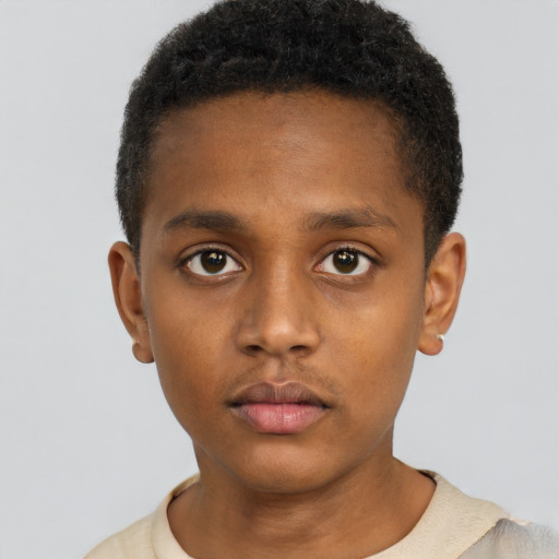 Neutral black young-adult male with short  brown hair and brown eyes