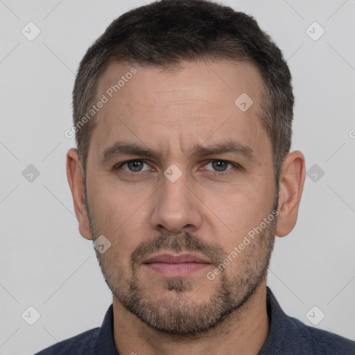 Neutral white adult male with short  brown hair and brown eyes