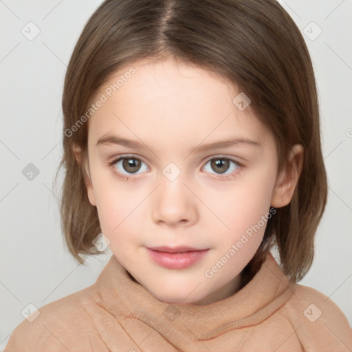 Neutral white child female with medium  brown hair and brown eyes