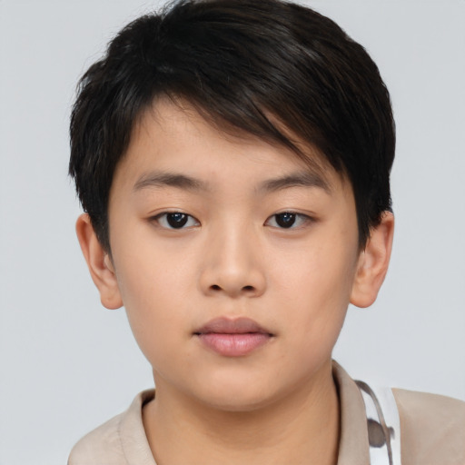 Neutral asian child female with short  brown hair and brown eyes
