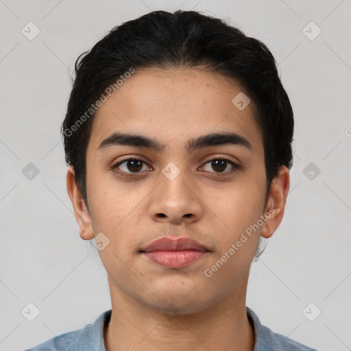 Neutral asian young-adult male with short  black hair and brown eyes