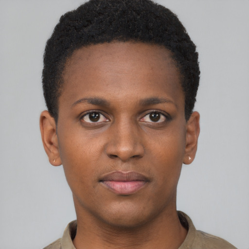 Neutral black young-adult male with short  brown hair and brown eyes