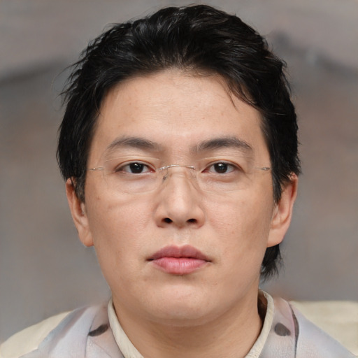 Neutral asian adult male with short  brown hair and brown eyes