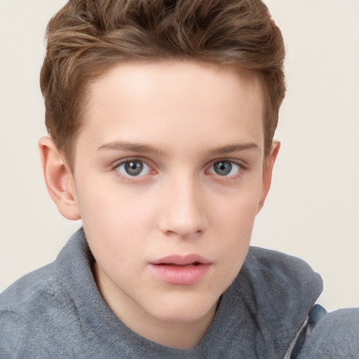 Neutral white child male with short  brown hair and grey eyes