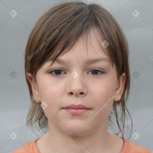 Neutral white child female with medium  brown hair and brown eyes