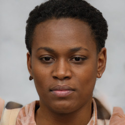 Neutral black young-adult female with short  brown hair and brown eyes