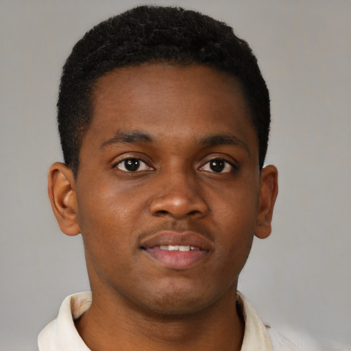 Neutral black young-adult male with short  brown hair and brown eyes