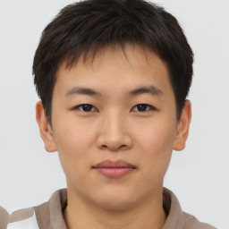 Neutral asian young-adult male with short  brown hair and brown eyes